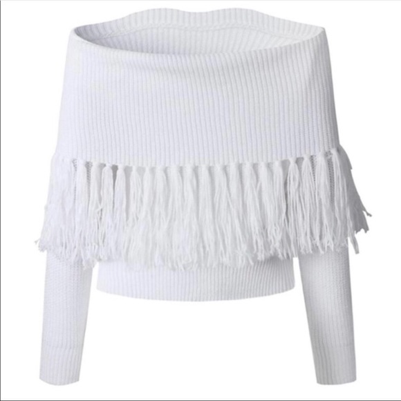 New! Boho off the shoulder fringe sweater - Picture 4 of 5